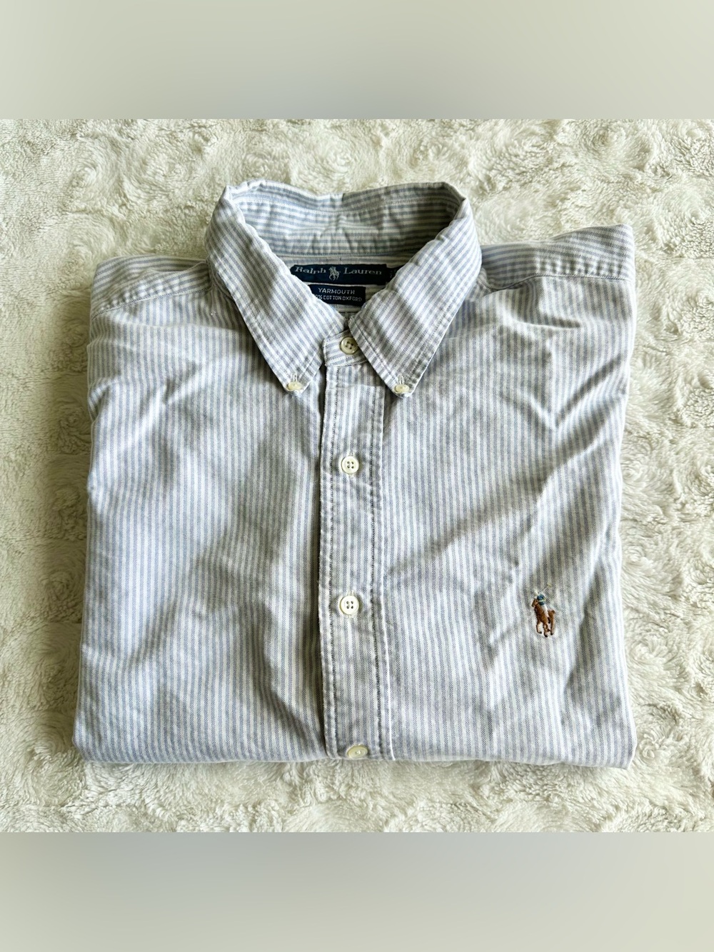 Vintage Ralph Lauren Yarmouth Dress Shirt Mens 17.5/34-35 Blue Striped 90s Vtg